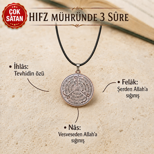 Hıfz Mührü Bakır Kolye – İhlâs, Felak ve Nâs Sûreli