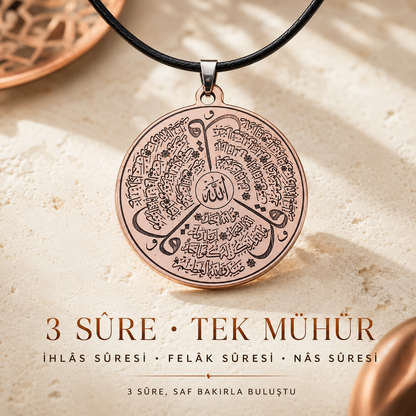 Hıfz Mührü Bakır Kolye – İhlâs, Felak ve Nâs Sûreli